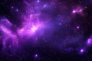 Obraz premium Vibrant purple nebula with bright stars and cosmic dust.