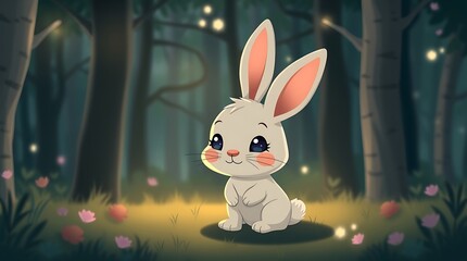 Adorable Cartoon Rabbit in a Playful Setting