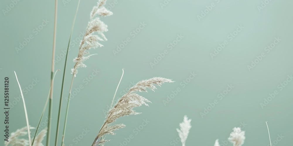 Poster a minimalist aesthetic featuring a light sage green backdrop, minimalist design elements arranged sy
