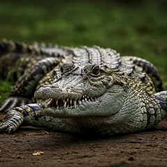 Obraz premium american alligator in the everglades open mouth in the ground