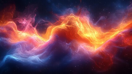 Vibrant cosmic nebula with swirling flames of orange and blue, creating a mesmerizing celestial backdrop for science fiction and space-themed projects.