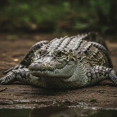 Obraz premium american alligator in the everglades open mouth in the ground