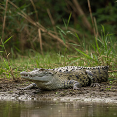 Obraz premium american alligator in the everglades open mouth in the ground
