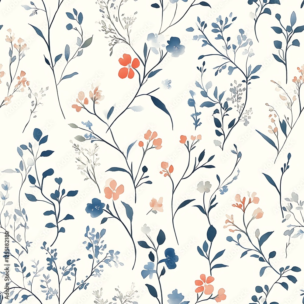 Poster delicate floral pattern on white background, possible use fabric design