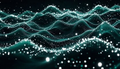 Abstract turquoise wave pattern with scattered white particles background