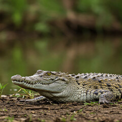 Fototapeta premium american alligator in the everglades open mouth in the ground