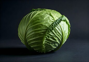 Fototapeta premium Cabbage isolated on black background macro image. Ingredient for fresh salad cooking.