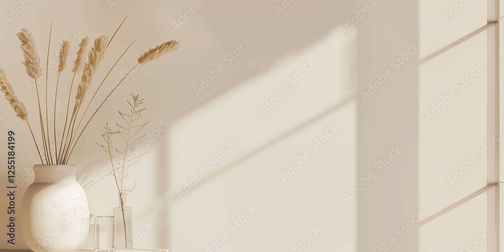 Poster a minimalist aesthetic featuring a light taupe backdrop, minimalist design elements arranged symmetr
