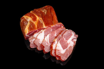 jerky meat isolated on black background