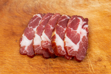 Jerky meat. Delicious smoked meat cooked in the traditional way