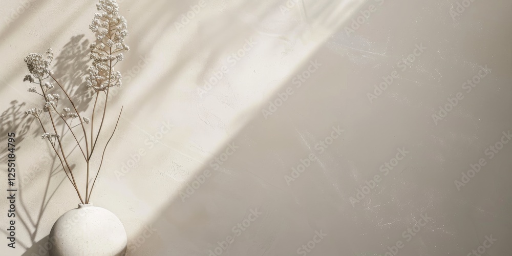 Poster a minimalist aesthetic featuring a light taupe grey backdrop, minimalist design elements arranged sy