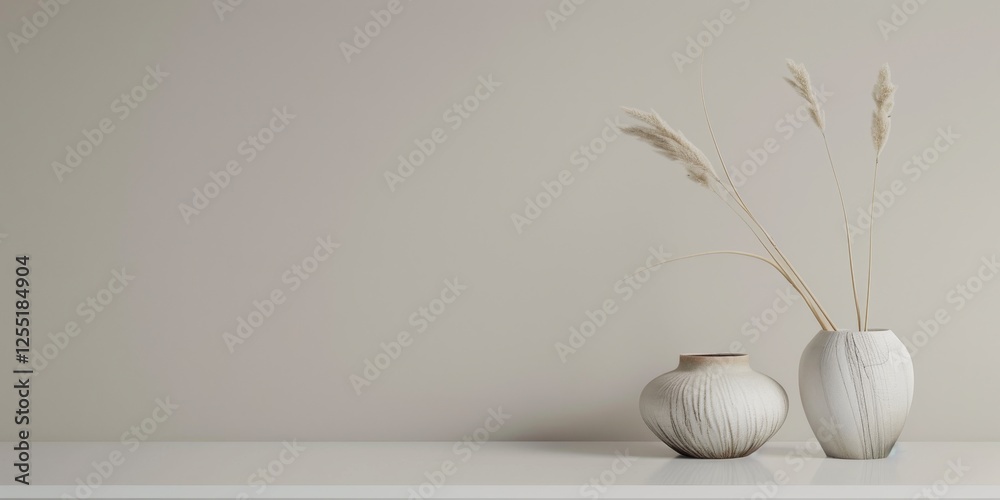 Poster a minimalist aesthetic featuring a light taupe grey backdrop, minimalist design elements arranged sy