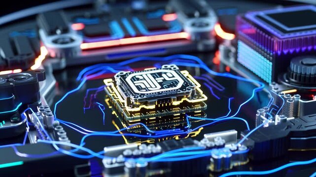 Close-up of a hard disk inside a computer illuminated with vibrant lights - Technology and electronic concept - By AI generative 