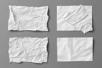 Obraz premium Four Crumpled Sheets of White Paper on Gray Background