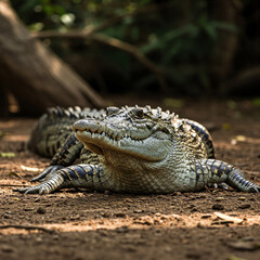 Obraz premium american alligator in the everglades open mouth in the ground