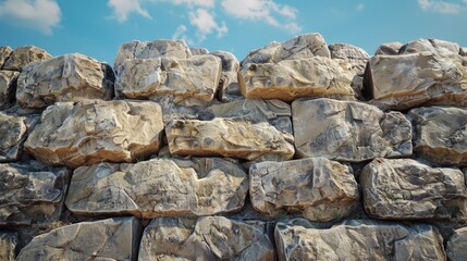 texture of an ancient stone wall, with rounded stones arranged in horizontal rows