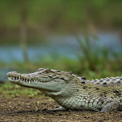 Obraz premium american alligator in the everglades open mouth in the ground
