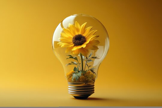 Yellow flower in bulb on yellow background . - Powered by Adobe