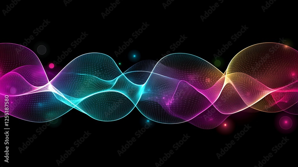 Poster abstract colorful waves on black background. possible use graphic design element