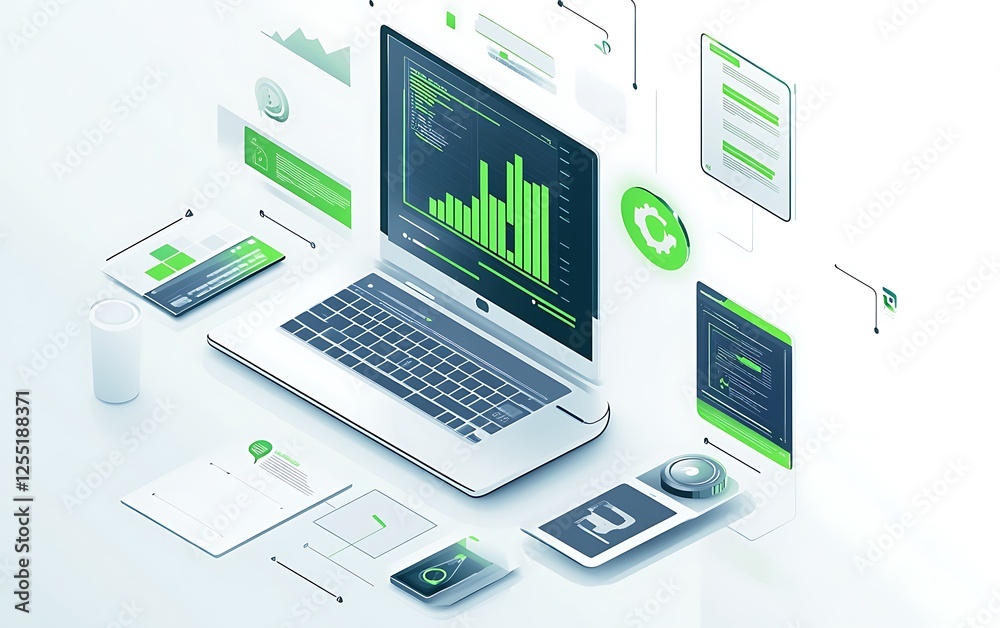 Aufkleber modern tech devices in isometric view