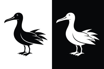 Elegant Albatross Silhouette Vector Icon in Black & White.