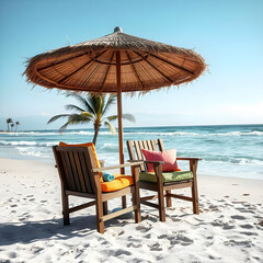 beach chairs and umbrella