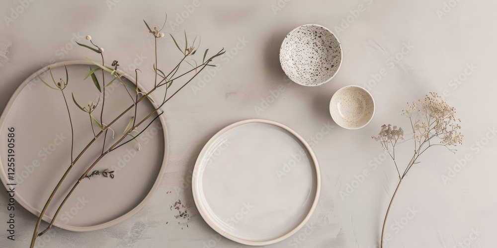 Poster a minimalist aesthetic featuring a soft dove grey backdrop, minimalist design elements arranged symm