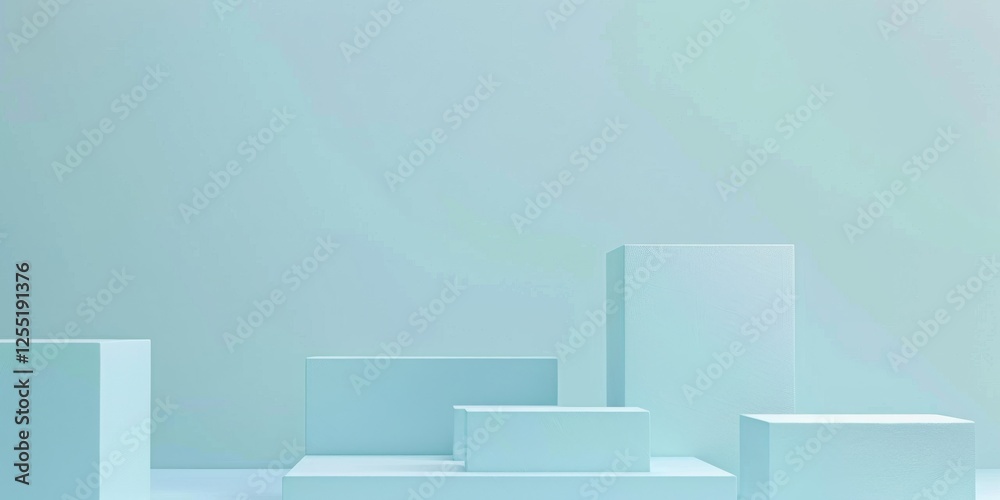 Poster a minimalist aesthetic featuring a soft ice blue backdrop, minimalist design elements arranged symme