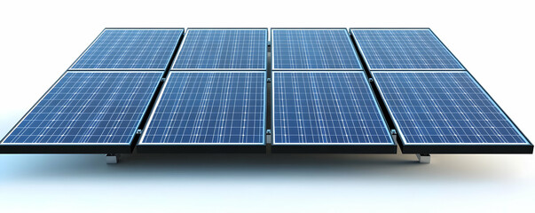 Eight Solar Panels, Ground Mount, White Background