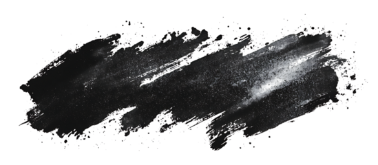 Black ink brush stroke hand drawn watercolor grunge isolated on white & transparent a background.