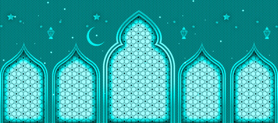 Islamic banner background | Islamic background for Eid banner, Ramadan banner,card,greeting,flyer,decoration | Elegant modern abstract background with pattern,star,moon,light with moonstone background