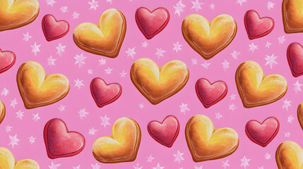 Obraz premium Colorful heart pattern on pink background.