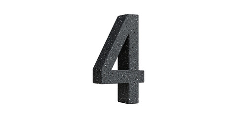 Black granite number 4 isolated on transparent background