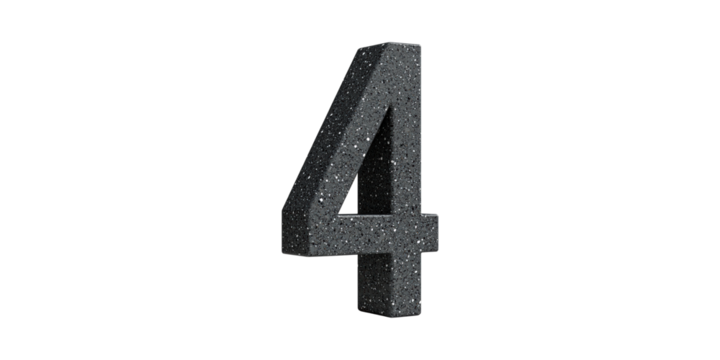 Black granite number 4 isolated on transparent background