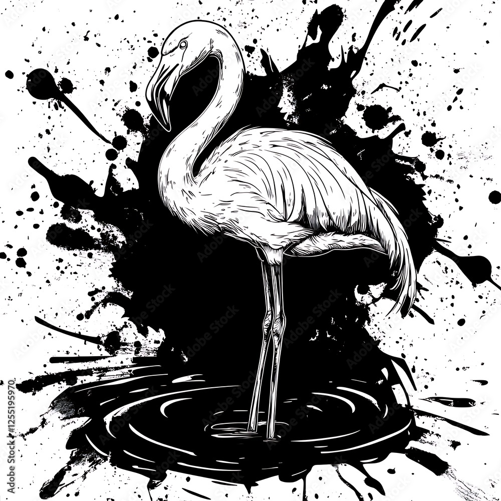 Poster Artistic flamingo in a splash background. Potential graphic use
