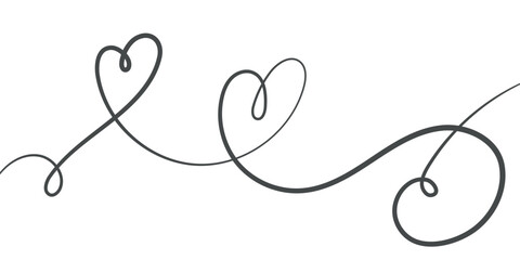 Hand drawn continuous of heart. Lineart romantic logo, icon, valentine element in trendy doodle style. love nubes art for wedding, birthday. Outline coquette vector illustration on white background.