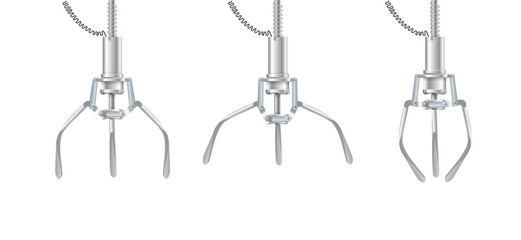 Gripper arm. Slot machine elevator machine for getting toys and prizes. Mechanical gripper tentacles. Vector © YURII