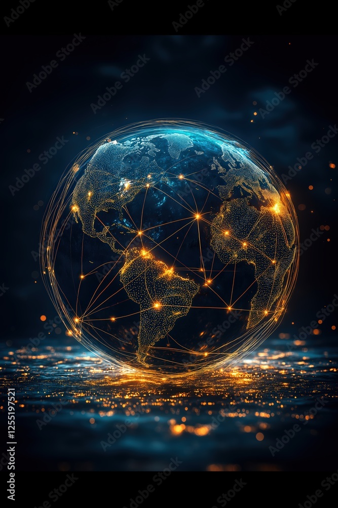 Poster planet earth rotating showing interconnected global network and data exchange