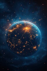 Obraz premium Planet earth showing growing global network and data exchange at night