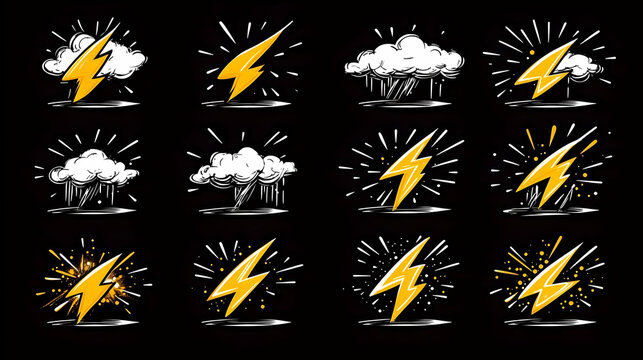 Lightning bolt icons; weather, dark background; app design