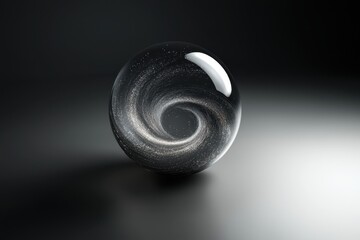 Transparent Glass Sphere Capturing Galaxy-like Pattern of Particles