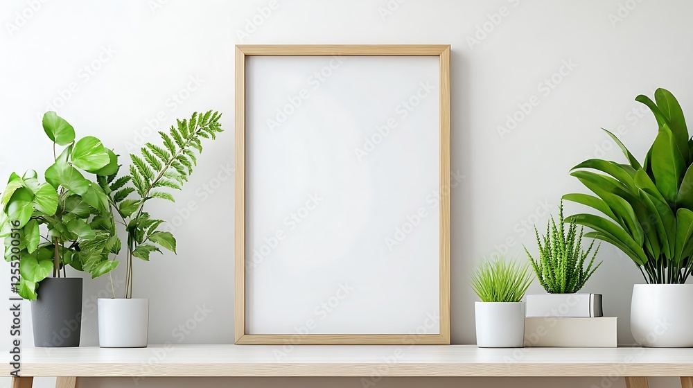 Aufkleber empty frame decorated with plants on a table
