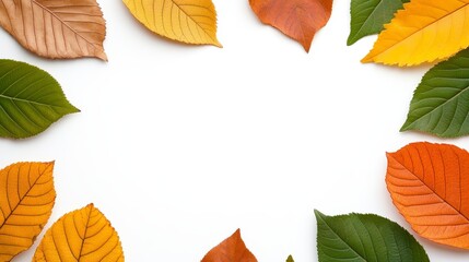 Autumn Leaves Frame On White Background