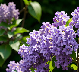 Lilac flowers set on white isolated background, watercolor botanical painting, floral elements. Violet flower.Close-up of lavender flowers, Soft focus on black banner background
