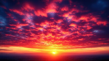 Naklejka premium Dramatic sunset sky with fiery clouds.