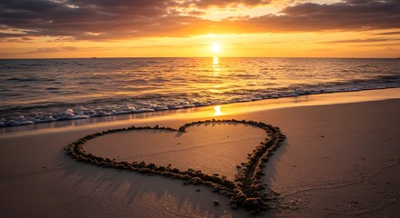Una escultura de arena en forma de coraz&oacute;n en una playa.