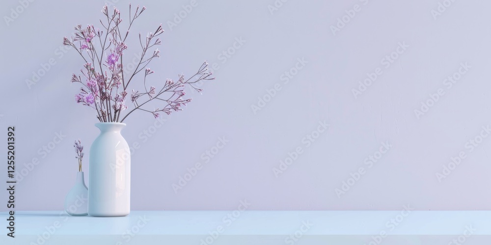 Poster a minimalist aesthetic featuring a soft periwinkle backdrop, minimalist design elements arranged sym