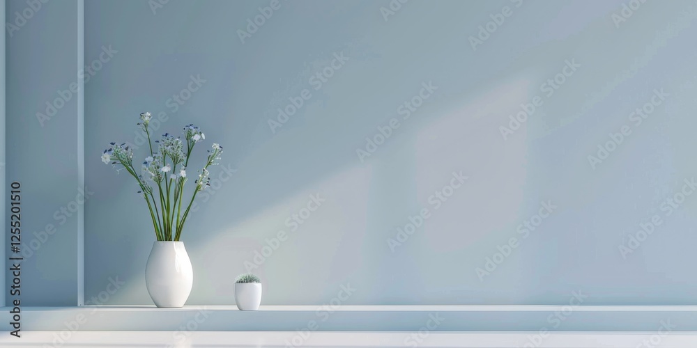 Poster a minimalist aesthetic featuring a soft periwinkle backdrop, minimalist design elements arranged sym