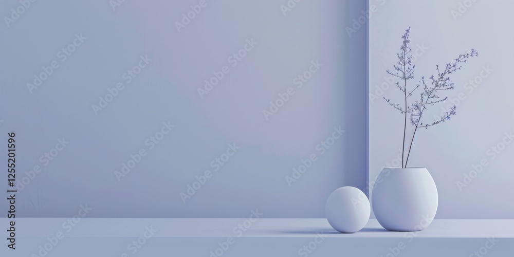 Poster a minimalist aesthetic featuring a soft periwinkle backdrop, minimalist design elements arranged sym