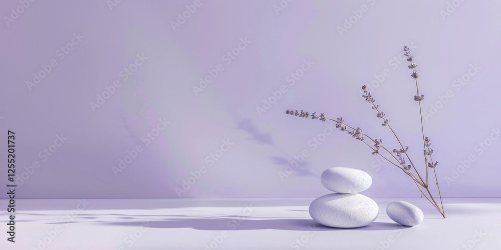 Poster a minimalist aesthetic featuring a soft periwinkle backdrop, minimalist design elements arranged sym